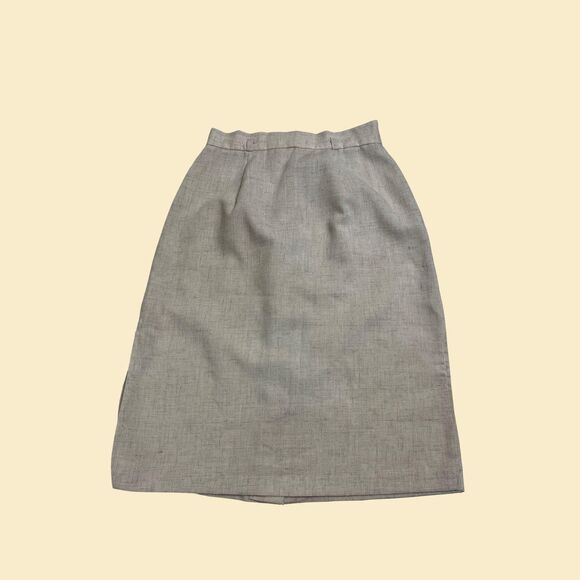 Vintage 70s linen skirt, Hy-Lee 26.5" waist button down tan/beige midi skirt - Picture 8 of 8